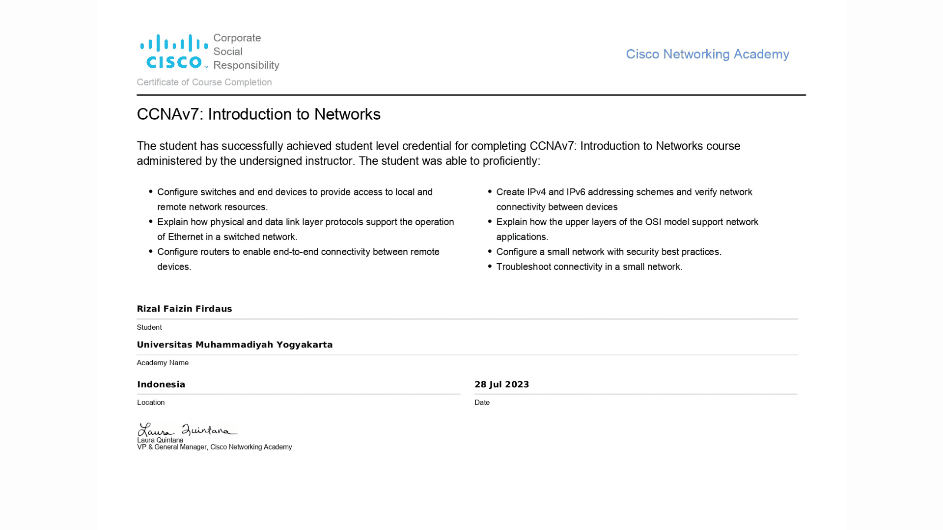 CCNA - Introduction to Networks - Menyelesaikan CCNAv7: Introduction to Networks dari Cisco Networking Academy. (2023-2025)